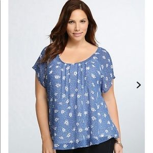 Torrid Blue and White Floral Semisheer Top